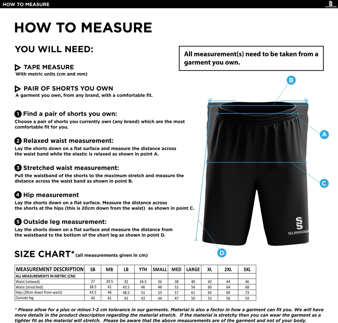 Conisbrough CC - Ripstop Leisure Shorts - Size Guide