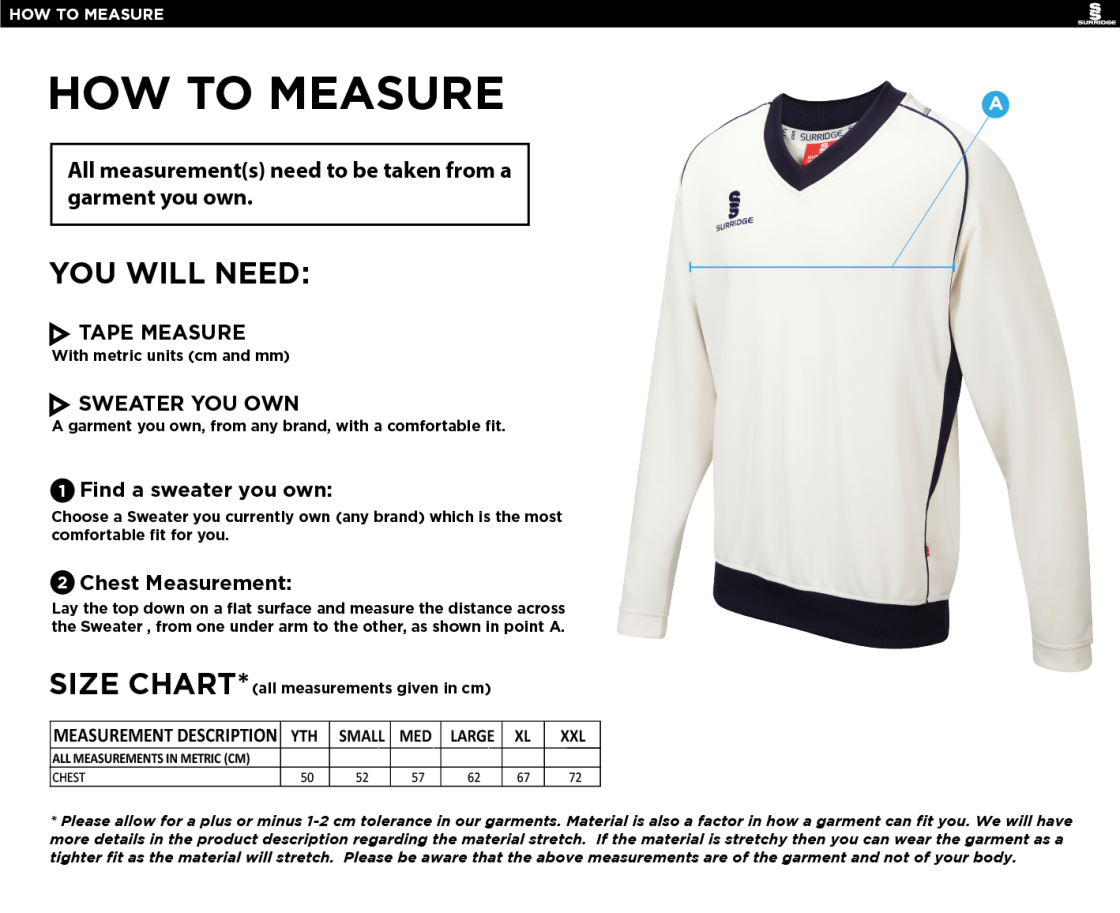 Conisbrough CC - Curve Long Sleeve Sweater - Size Guide