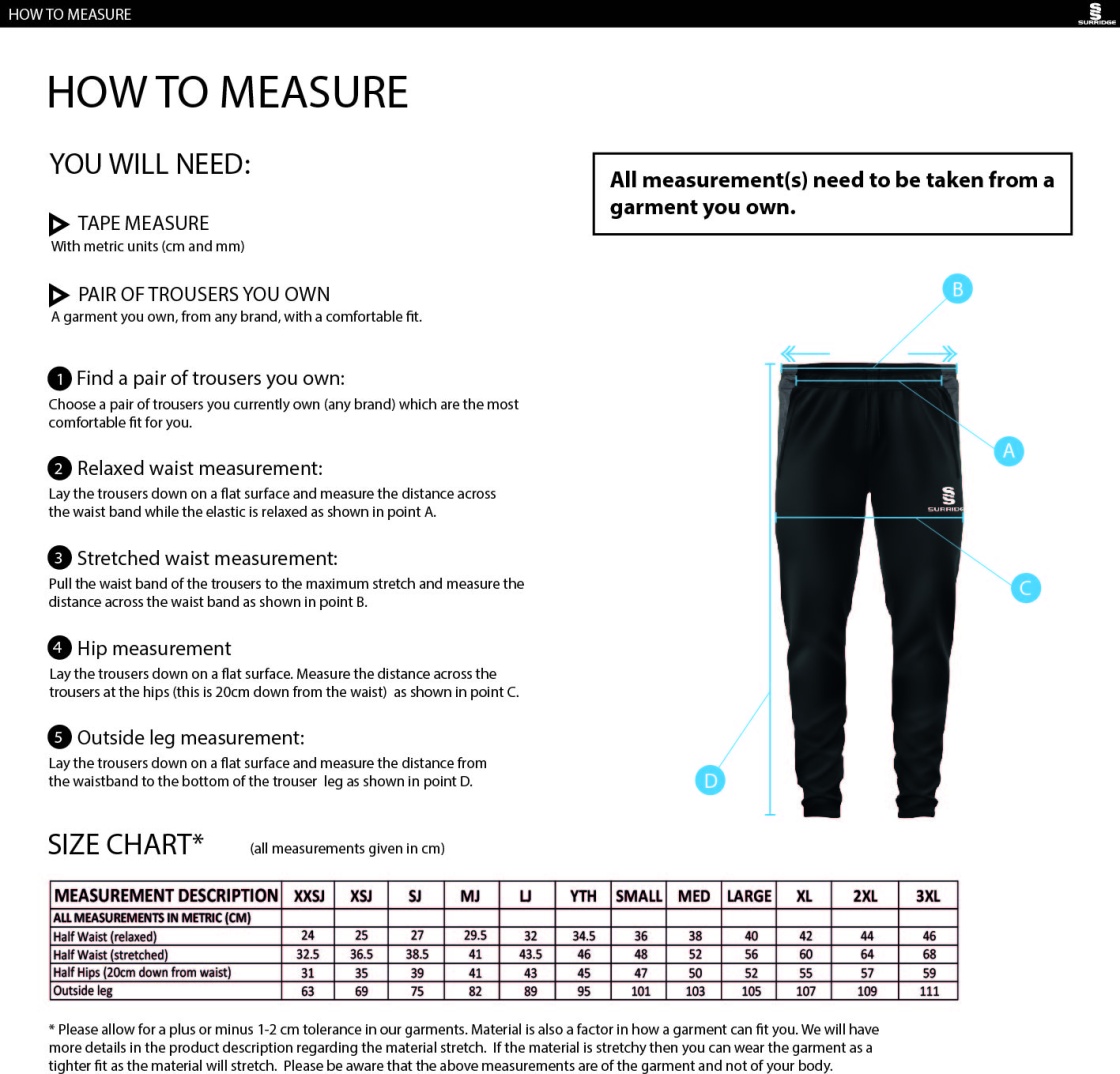 Conisbrough CC - Dual Skinny Pants - Size Guide