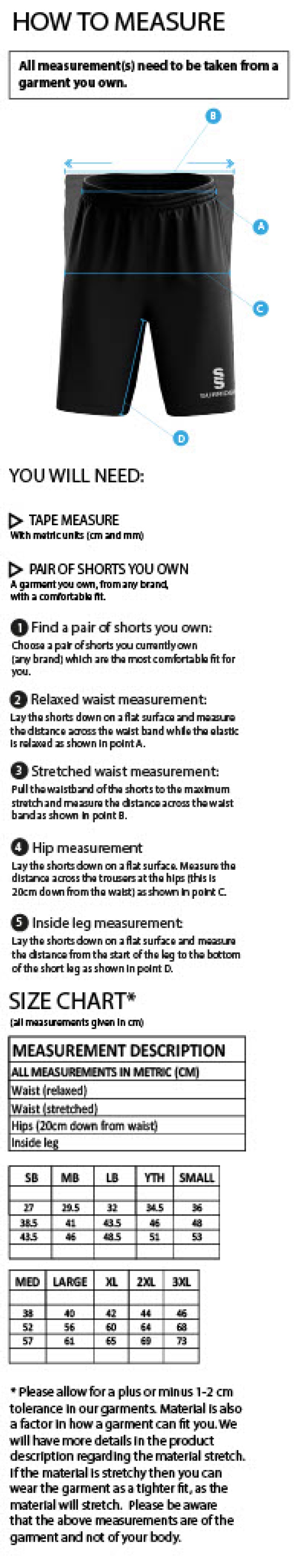 Conisbrough CC - Women's Ripstop Leisure Shorts - Size Guide