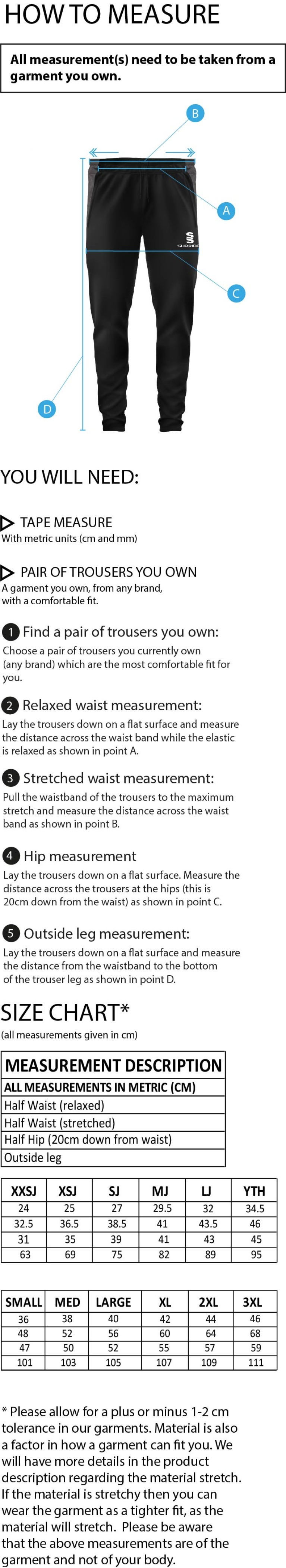 Conisbrough CC - Dual Skinny Pants - Size Guide