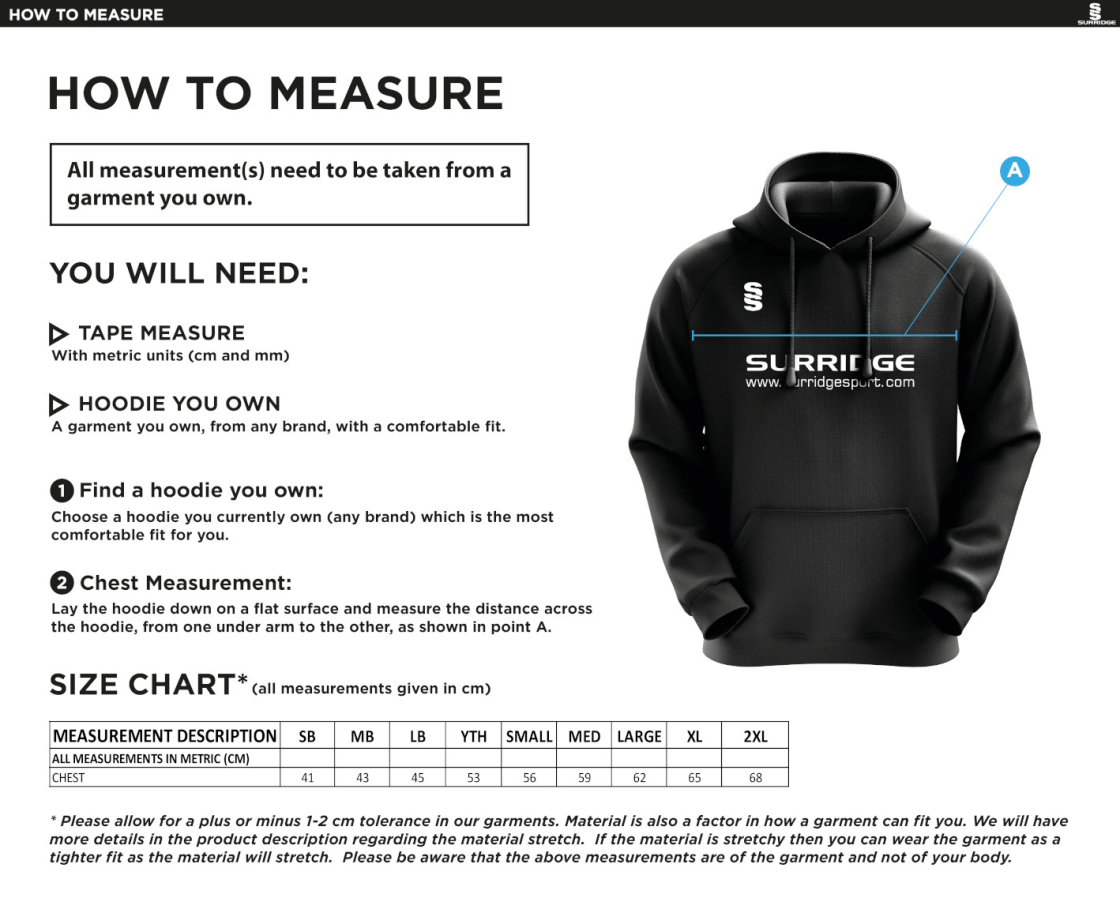 Conisbrough CC - Blade Hoody - Size Guide