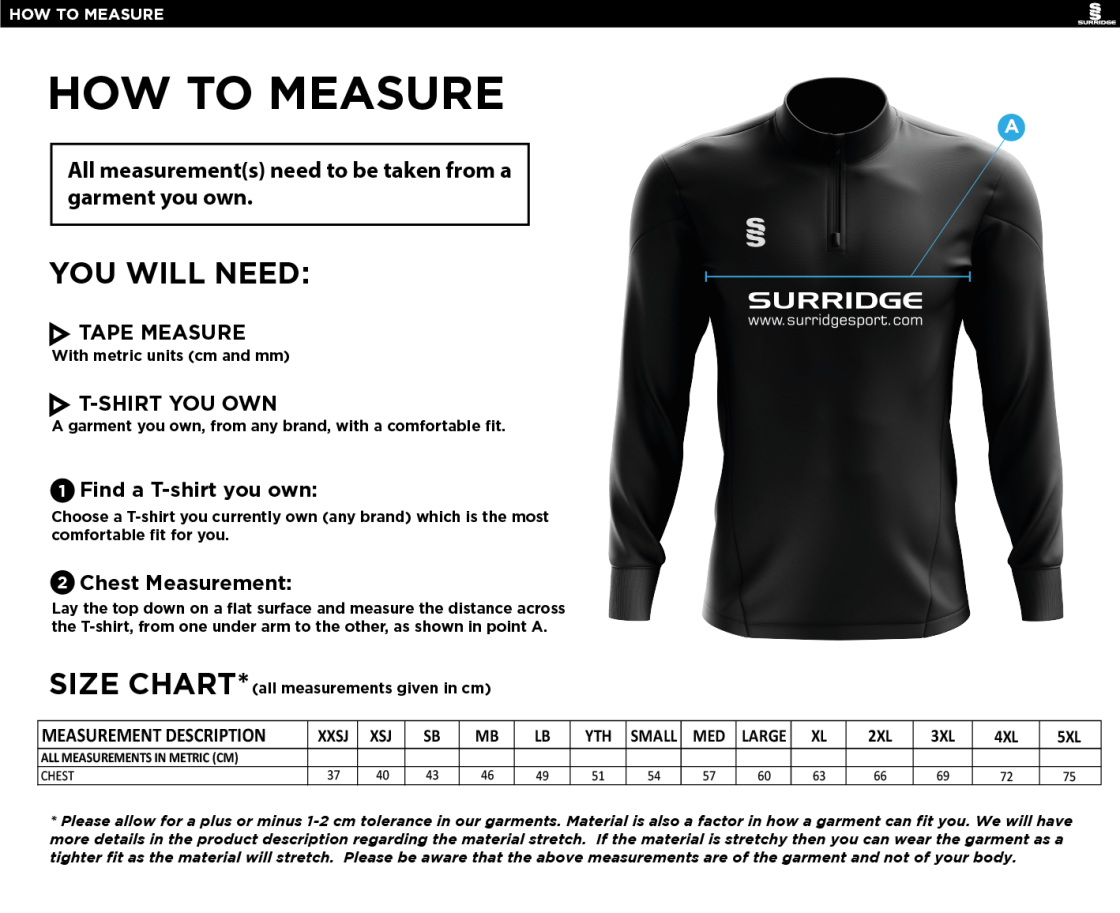 Conisbrough CC - Blade Performance Top - Size Guide